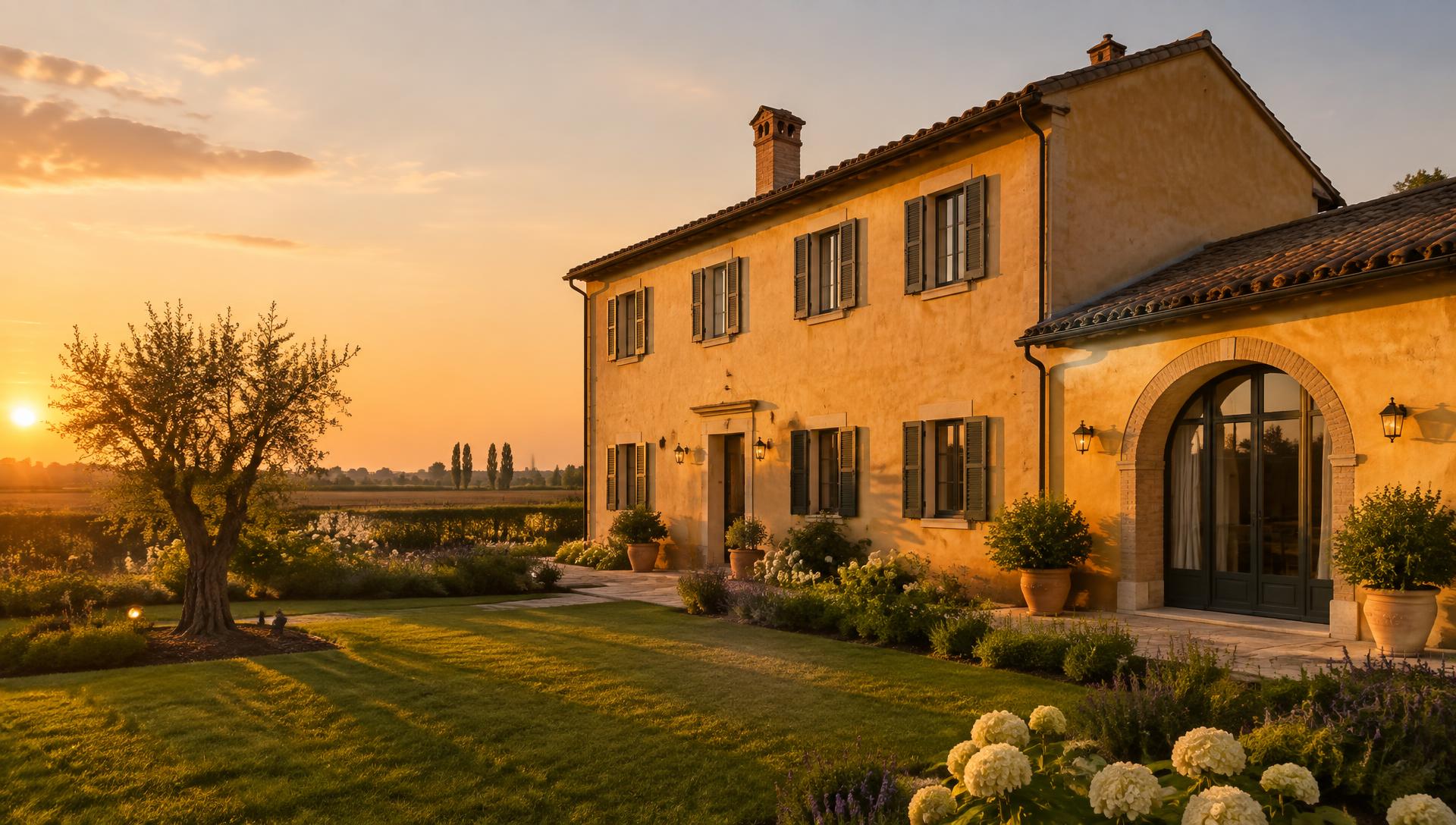 Casa di campagna veneta ristrutturata al tramonto